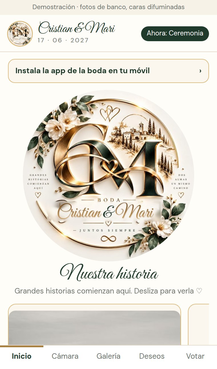 App de fotos de boda: La portada con los marcos de la boda