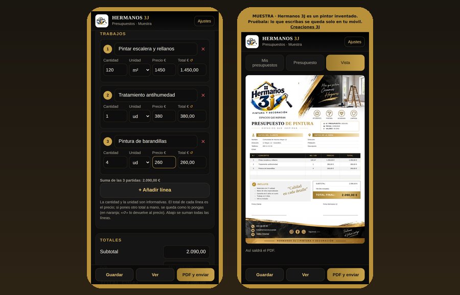 App de presupuestos de un pintor de muestra