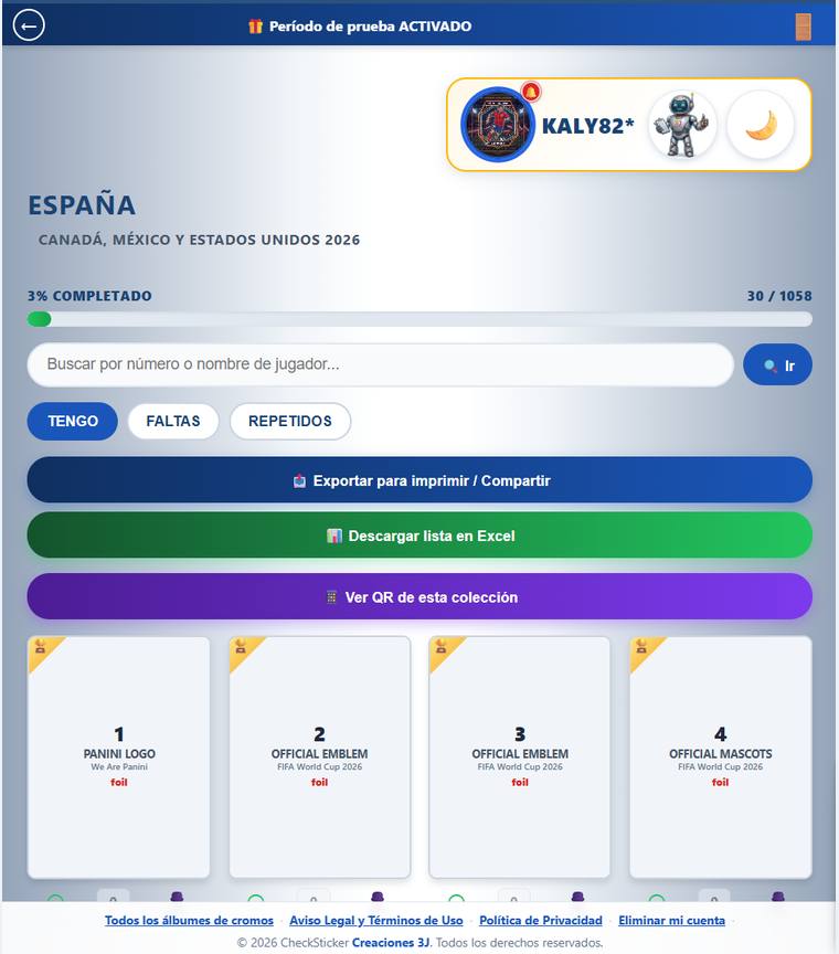 CheckSticker: Tu colección: lo que llevas y lo que falta